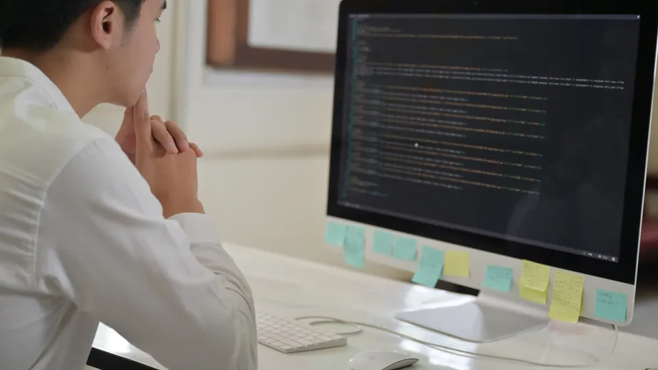 Illustrative photo: Developer studying source code on a desktop monitor.